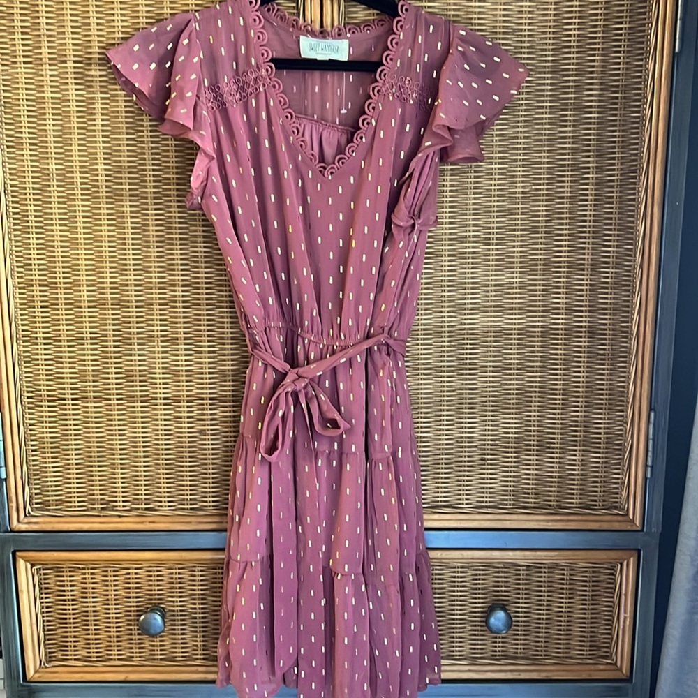 Sweet Wanderer tiered dress. Mauve with shimmery gold accents.